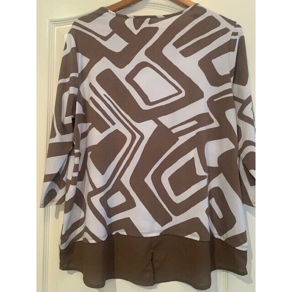 Chicos 2 Soft 12-14 Tunic Womens Geometric  Assymetric 3/4 Sleeve Plus Size - Picture 7 of 13